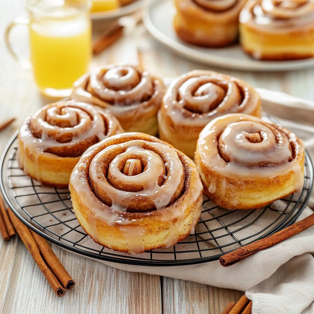 Freshly baked homemade honey buns on a cooling rack