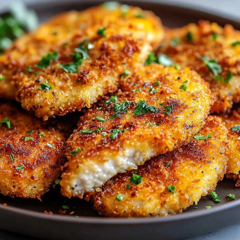 Garlic Parmesan Crusted Air Fryer Chicken served on a plate