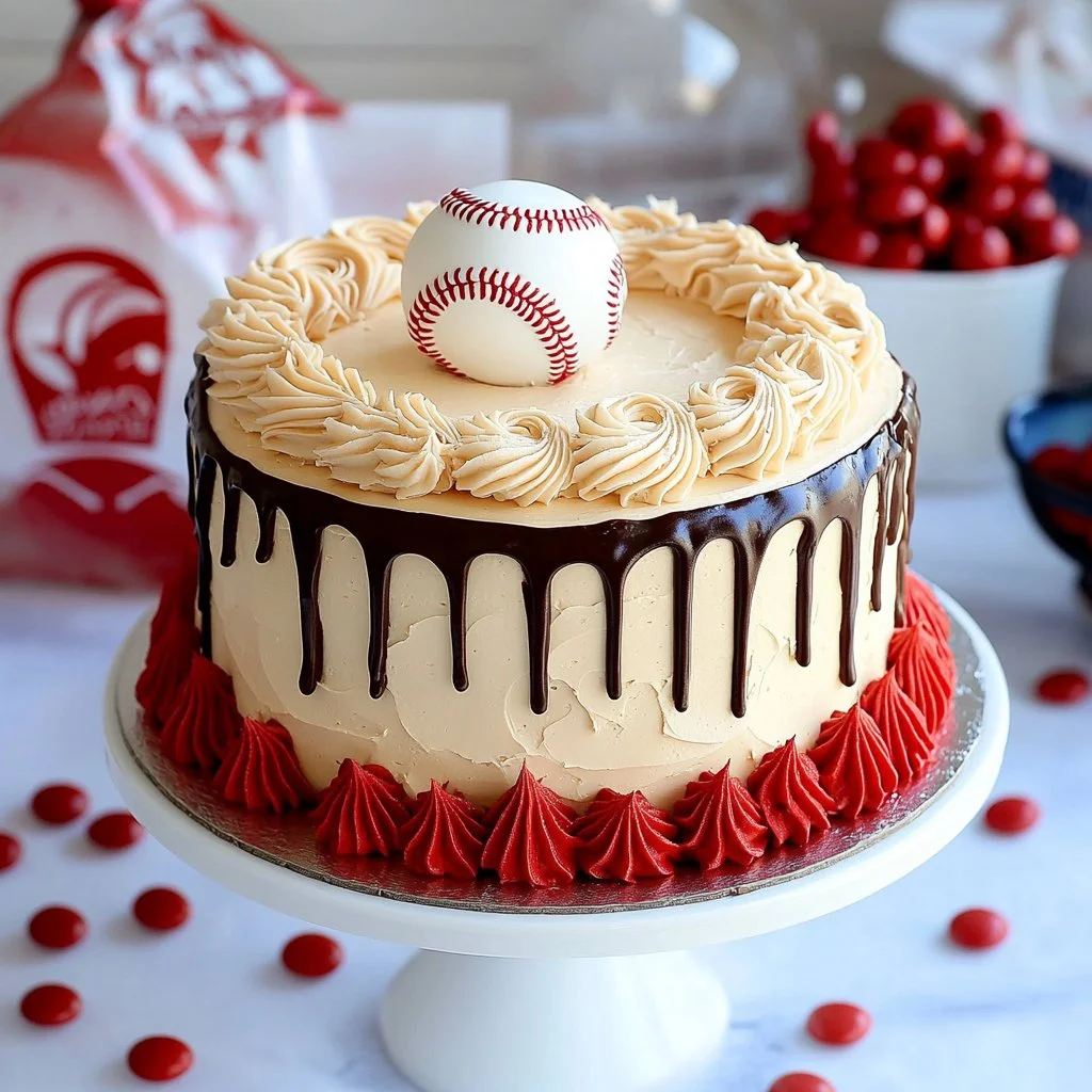 Grand Slam Baseball Birthday Cake decorated with baseball motifs.