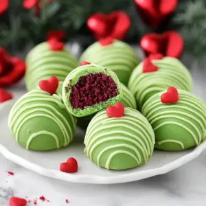 Grinch-themed Oreo ball treats decorated for holiday celebrations