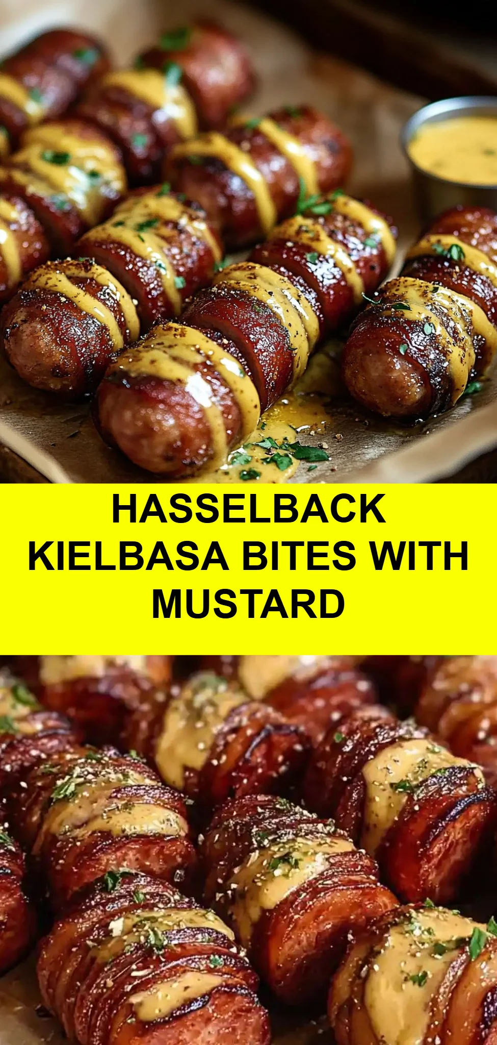 Hasselback Kielbasa Bites with Mustard