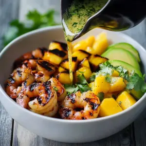 Healthy shrimp avocado bowl with fresh ingredients and vibrant colors