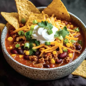 Bowl of hearty turkey taco soup topped with cheese and cilantro.