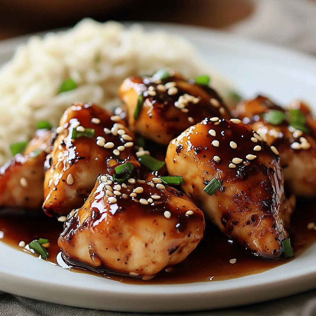 Delicious Honey Garlic Chicken served on a plate with garnishes