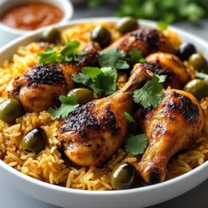 Delicious Hyderabadi Chicken Biryani served on a plate with spices and herbs.