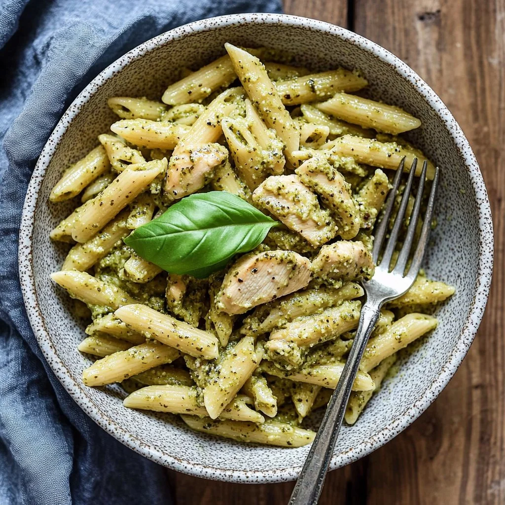 Creamy chicken pesto pasta, a delicious and easy dinner recipe with vibrant flavors.