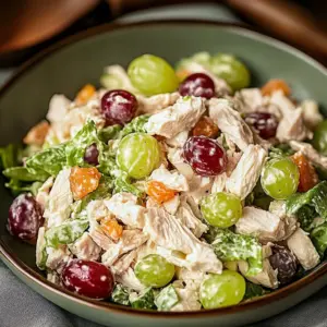 Delicious leftover turkey salad with fresh vegetables and dressing.