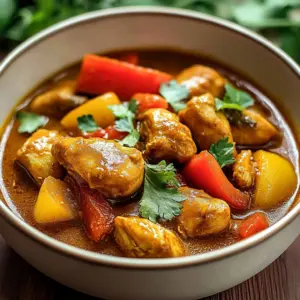 Plate of Jamaican Curry Chicken garnished with herbs and spices