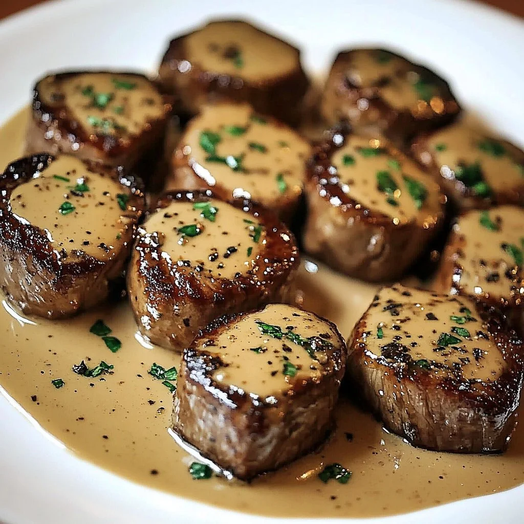 Delicious juicy garlic butter steak bites served on a plate