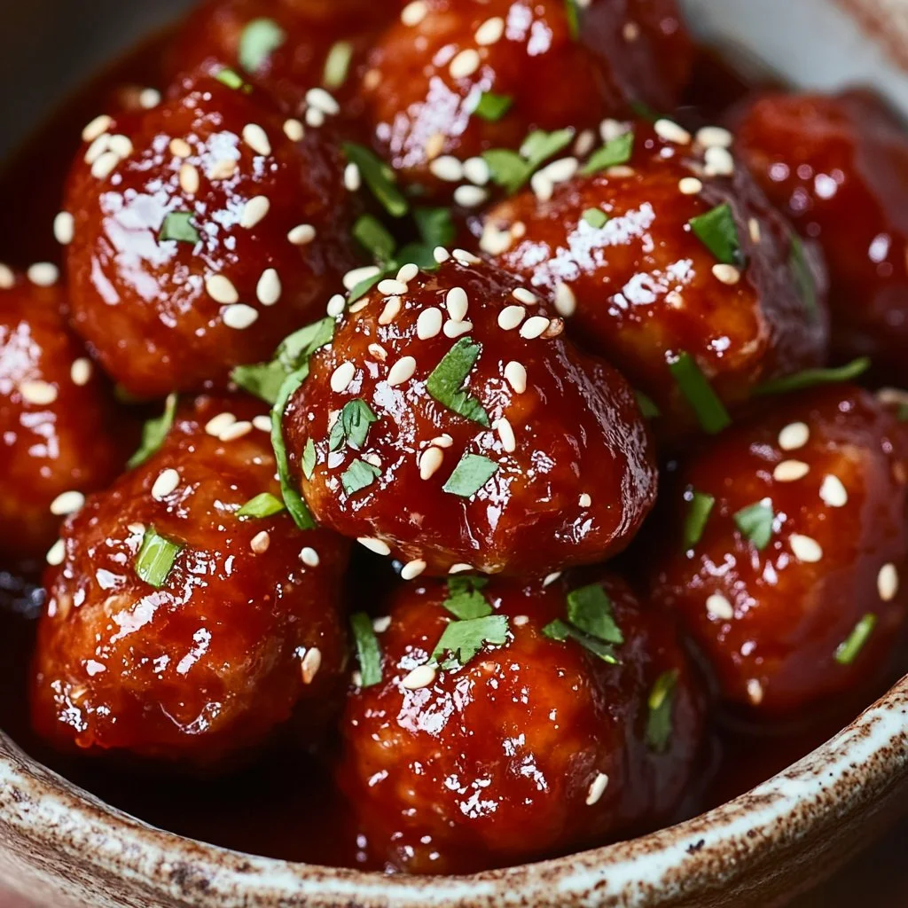 Plate of Korean BBQ meatballs topped with spicy mayo