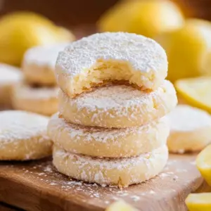 Freshly baked lemon cookies with a citrusy glaze on a cooling rack.