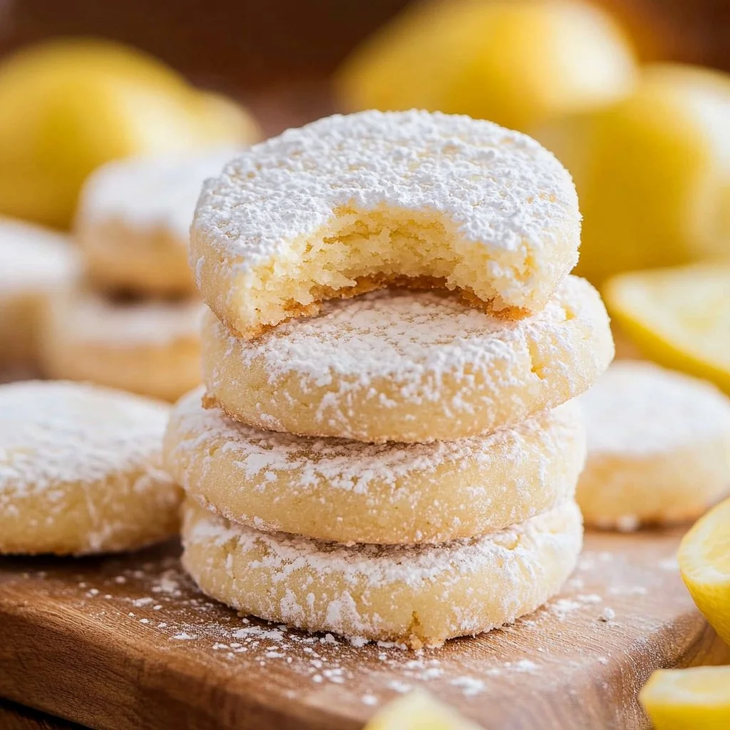 Freshly baked lemon cookies with a citrusy glaze on a cooling rack.