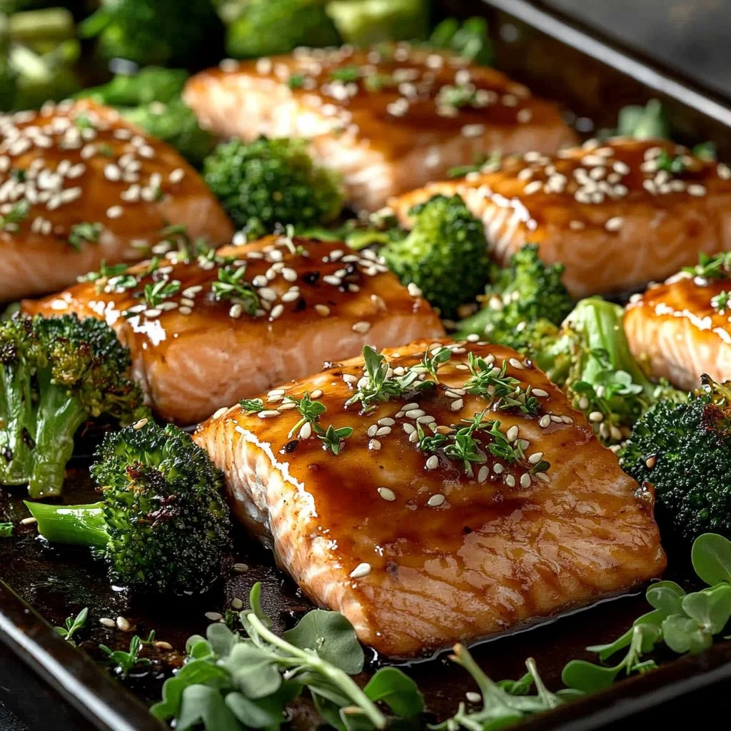 Maple Dijon Salmon served with vegetables on a plate