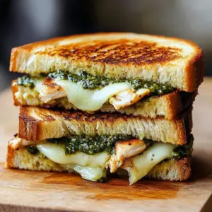 Delicious mega chicken pesto grilled cheese sandwich with ingredients