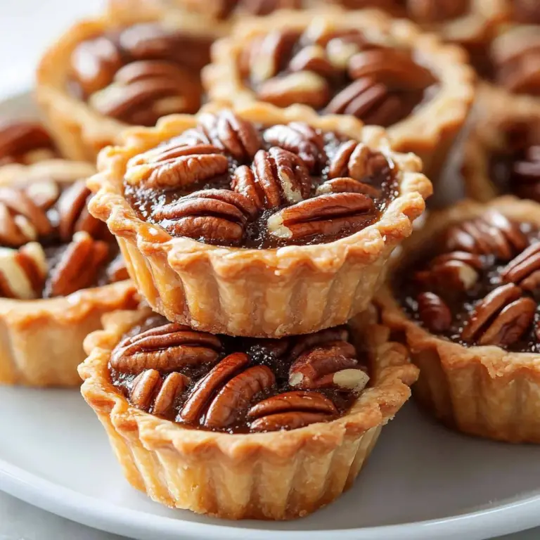 Delicious mini pecan pies served on a rustic wooden table.