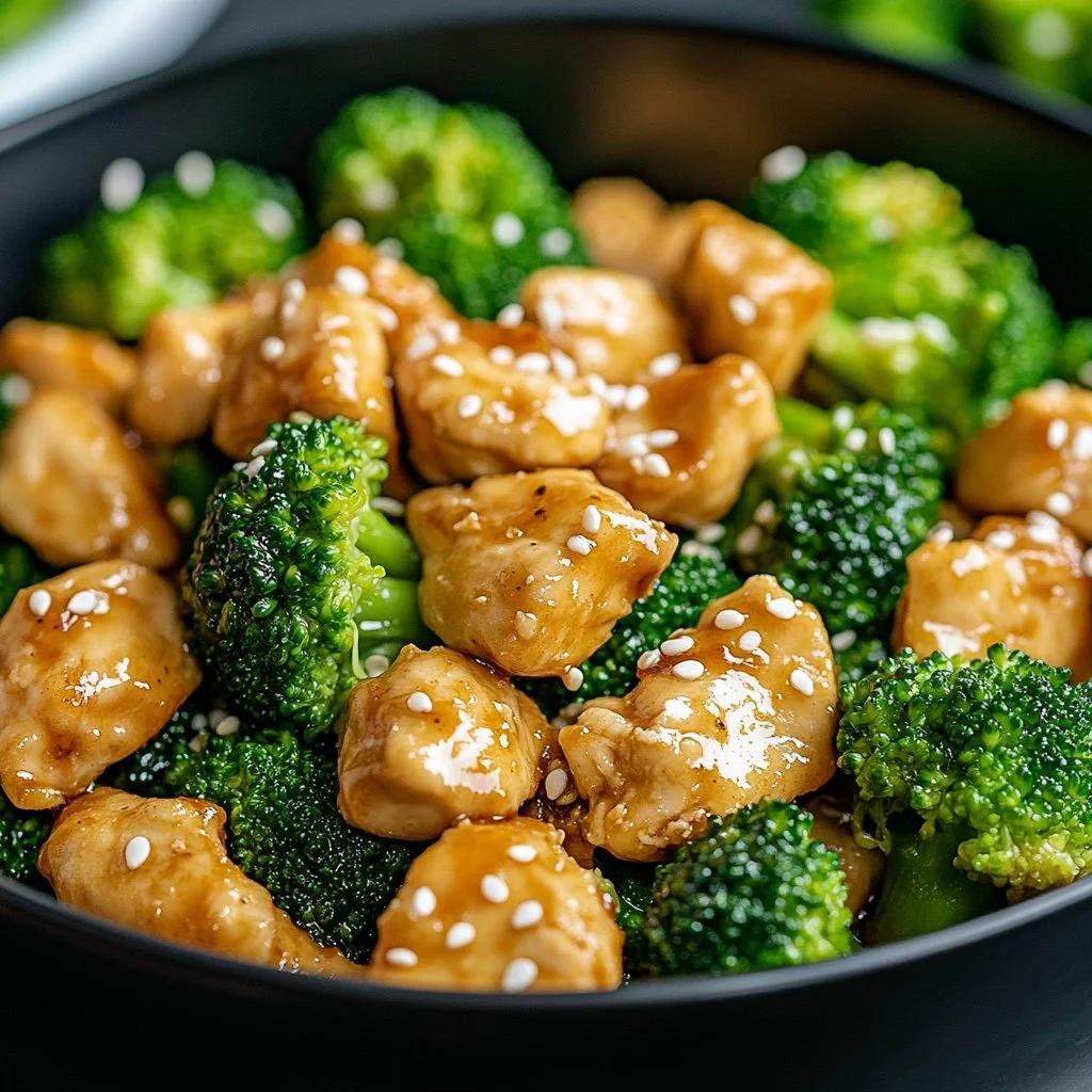 Plate of Minute Garlic Butter Chicken with Broccoli, ready to serve.