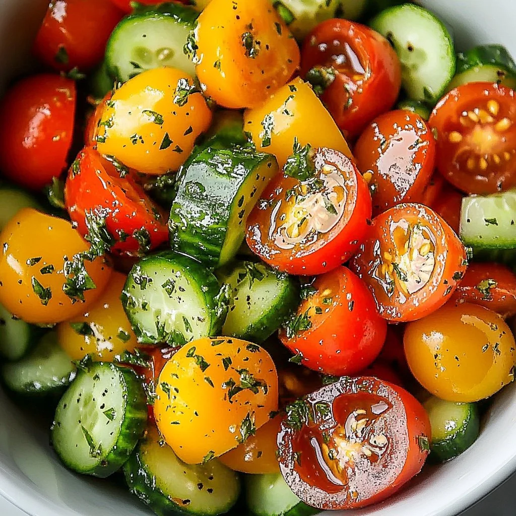 Fresh minute tomato cucumber avocado salad in a bowl