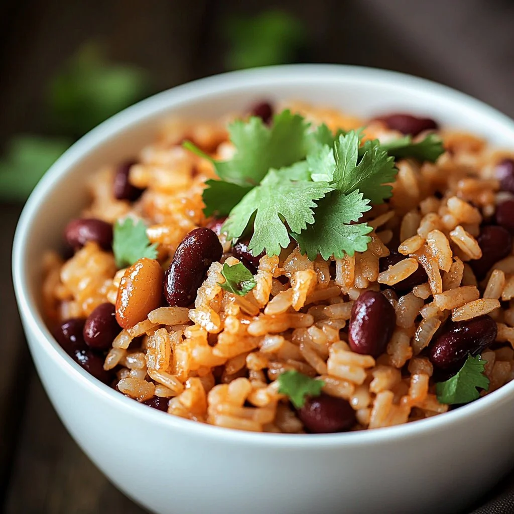 Delicious plate of Moors and Christians Rice featuring colorful ingredients