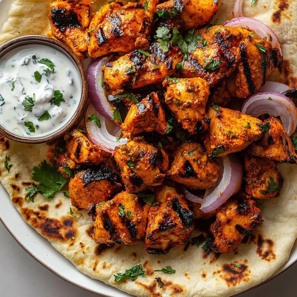 Delicious perfectly spiced chicken shawarma served with fresh vegetables