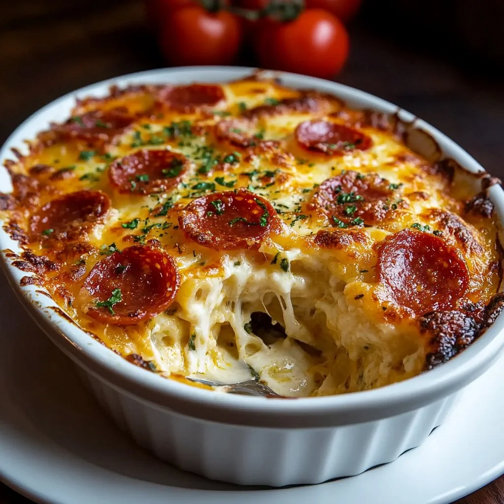 Pizza-style cottage cheese bake topped with fresh ingredients and herbs.