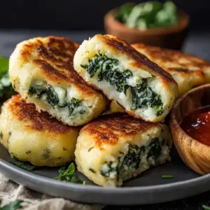 Potato Pockets filled with Spinach Cream Cheese on a plate
