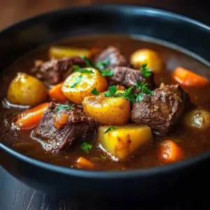 Delicious Puerto Rican beef stew served in a bowl with vegetables