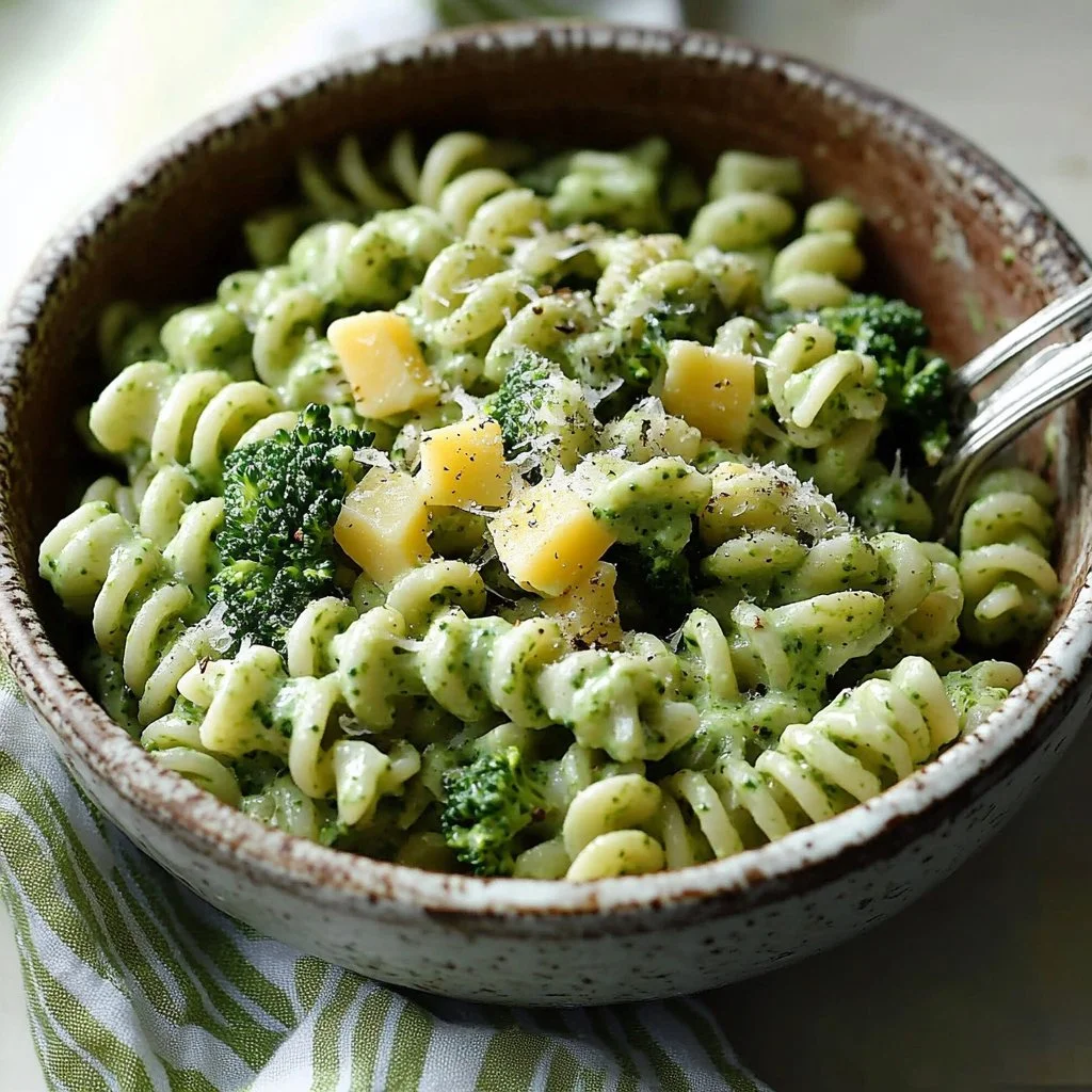 Delicious broccoli pasta dish served in a bowl with fresh ingredients