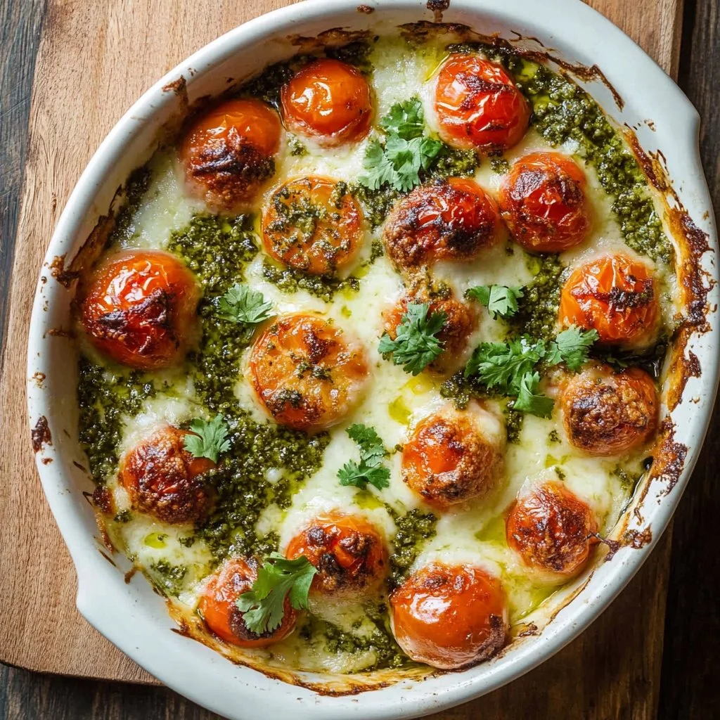 Salsa Verde Chicken Casserole topped with green sauce and melted cheese
