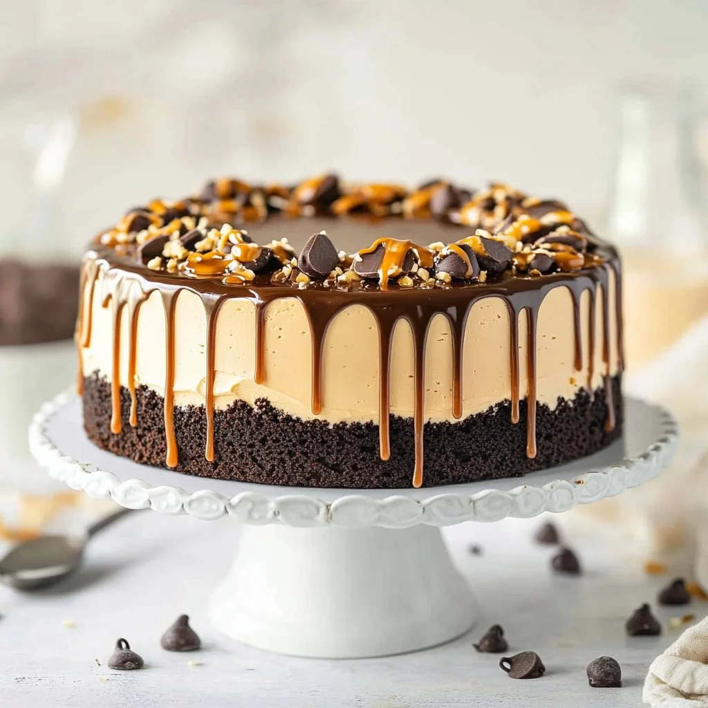 Slice of Samoa Cheesecake Delight with coconut, chocolate, and caramel topping