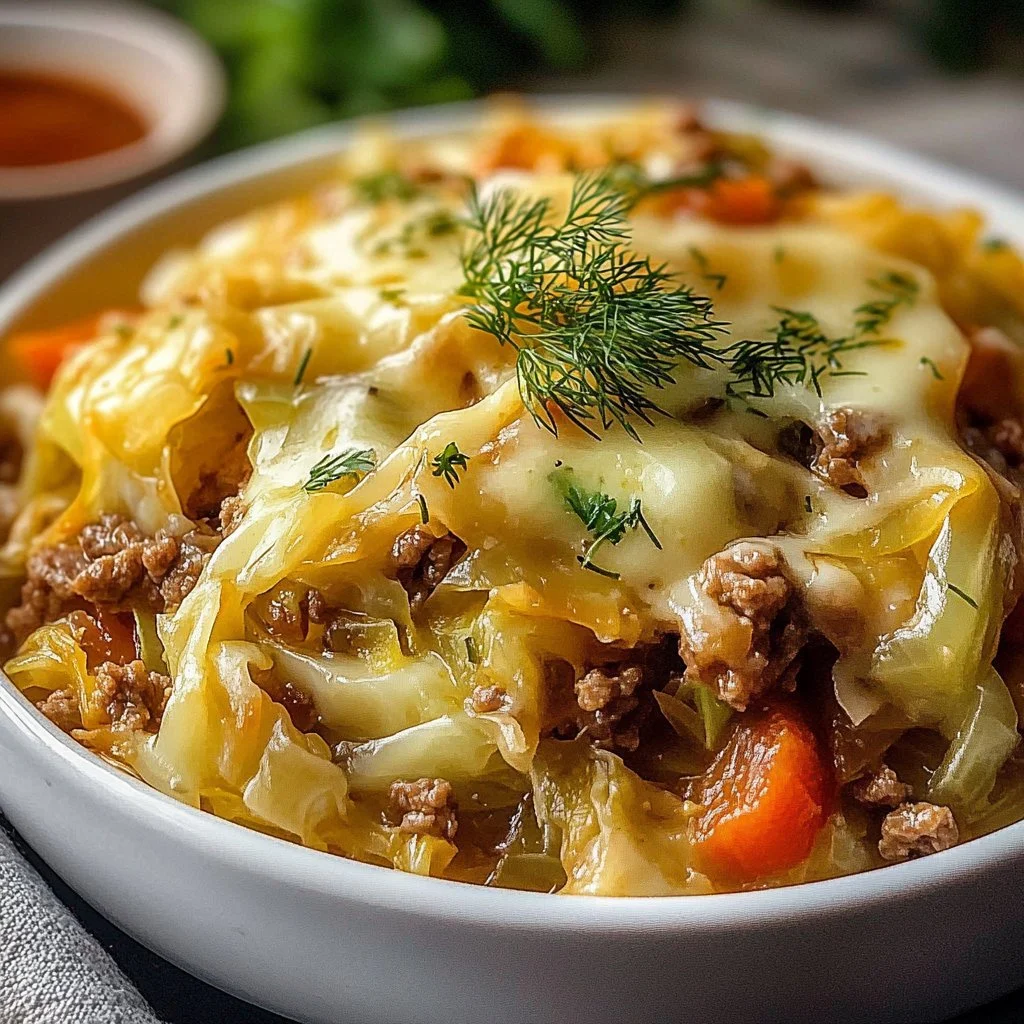 Savory cabbage casserole baked with vegetables and cheese