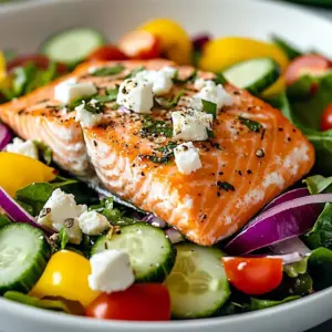 Delicious and fresh salmon salad with vegetables and dressing