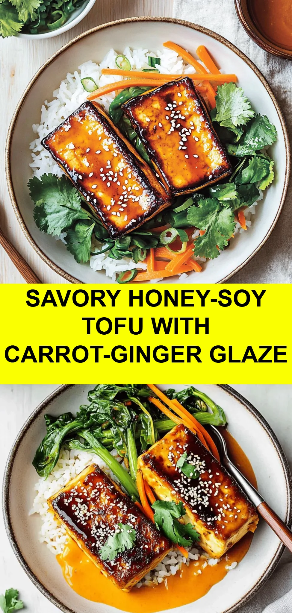 Savory Honey-Soy Tofu with Carrot-Ginger Glaze