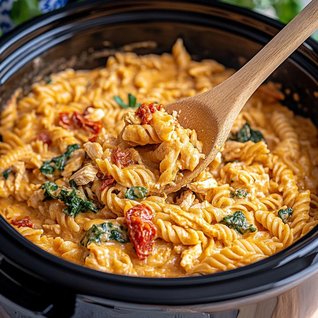 Delicious Slow Cooker Marry Me Chicken Pasta ready to serve