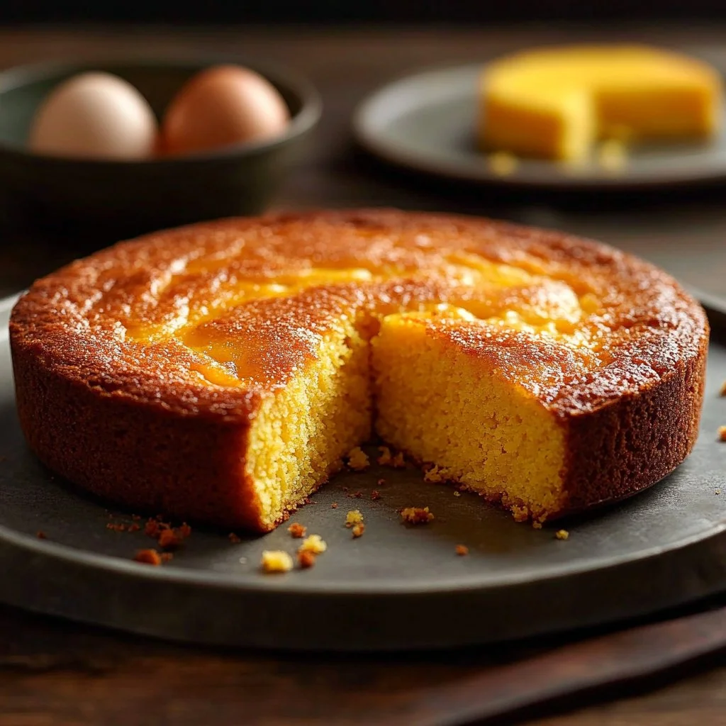 Southern cornbread made with beef tallow served on a wooden table