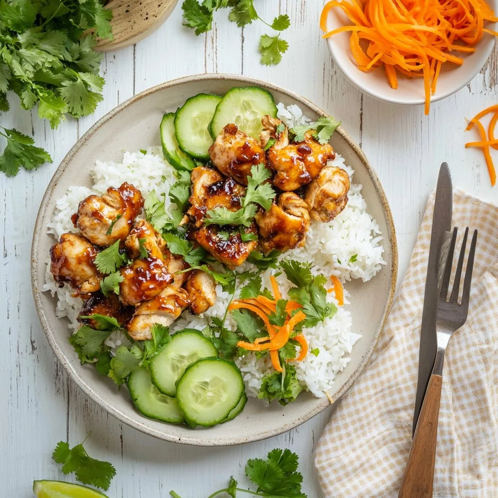 Delicious Spicy Bang Bang Chicken Bowl with vibrant toppings
