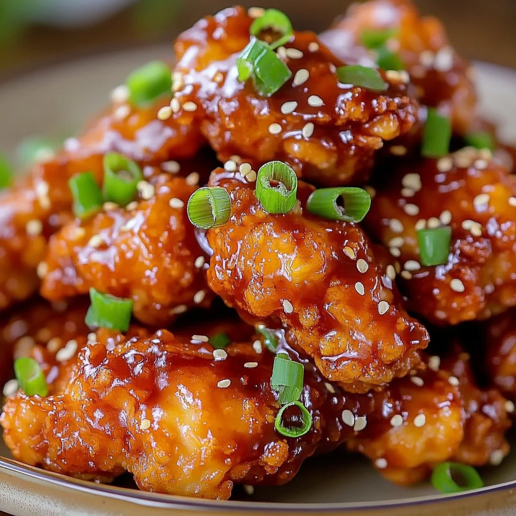 Delicious spicy peanut sauce chicken garnished with fresh herbs