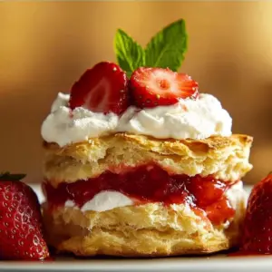 Delicious strawberry shortcake biscuit sandwich filled with strawberries and cream