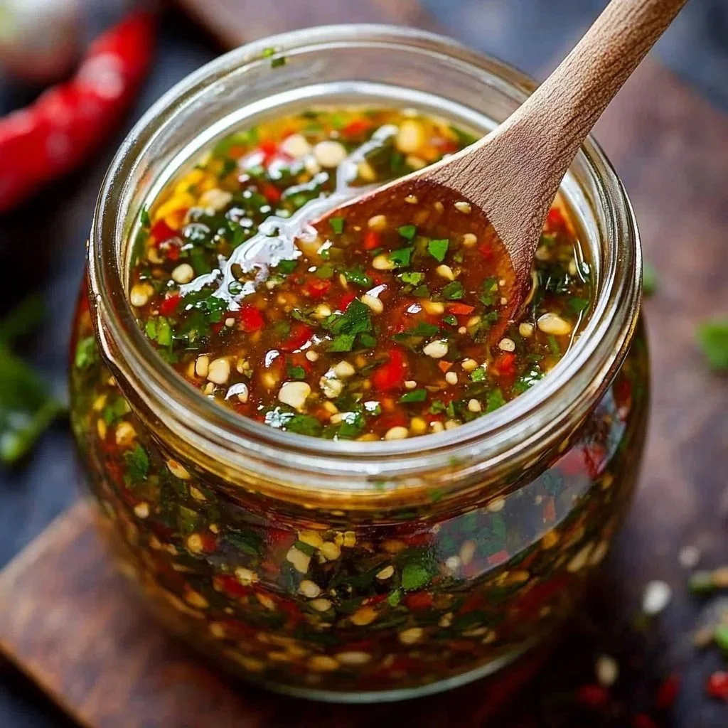 Sweet and Spicy Asian Dip served with fresh vegetables and chips