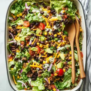 Colorful and fresh taco salad served in a bowl with toppings