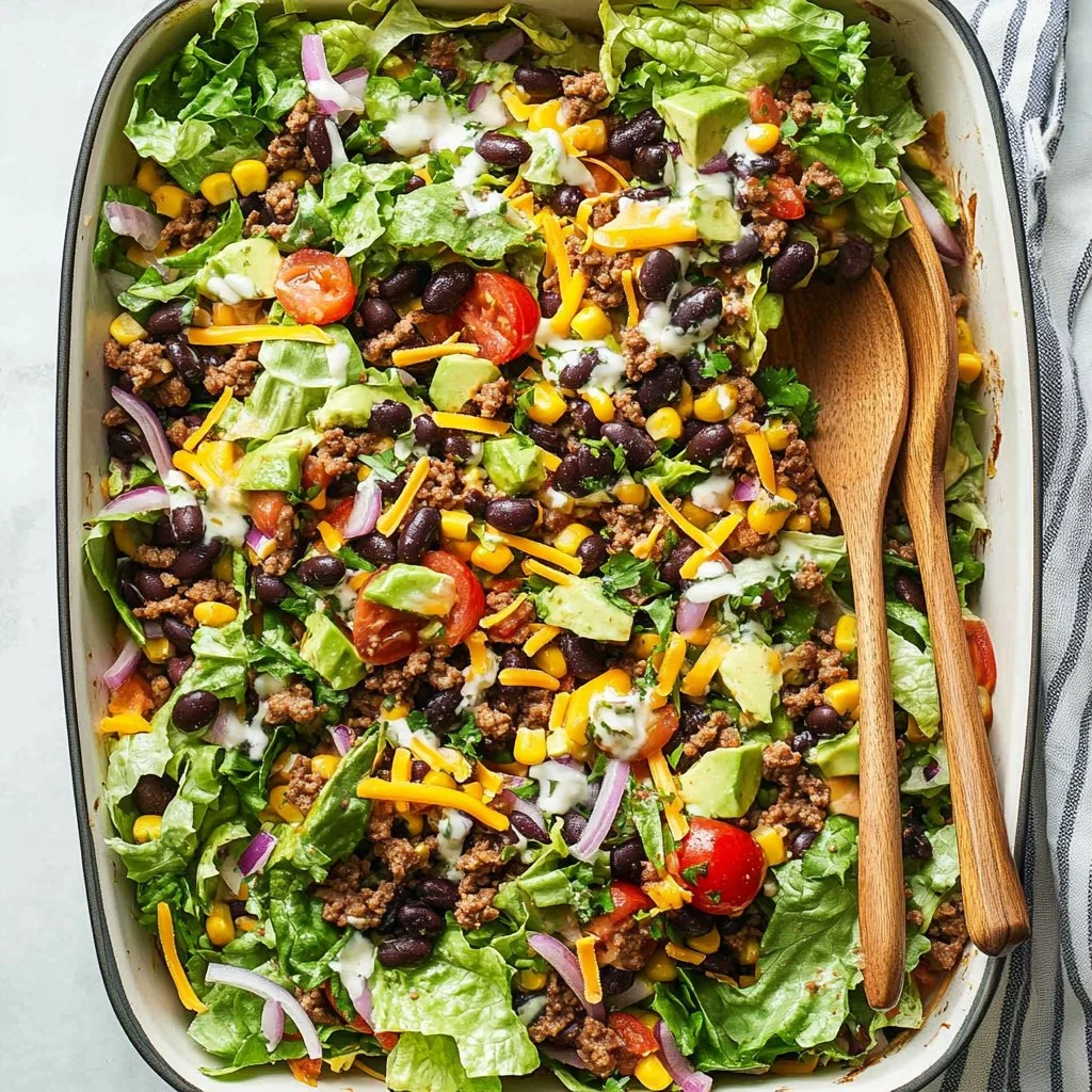 Colorful and fresh taco salad served in a bowl with toppings