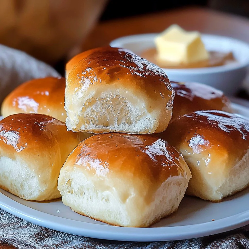 Freshly baked Texas Roadhouse Rolls served with cinnamon butter.