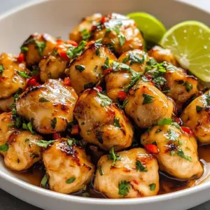 Thai chicken bites with coconut glaze served on a plate