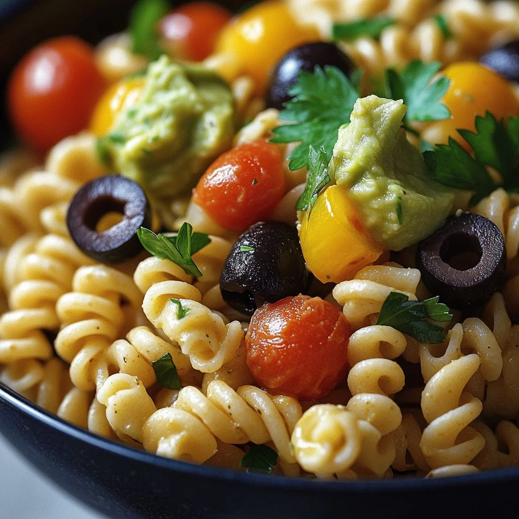Twisted Taco Pasta Salad variations in a bowl with colorful ingredients