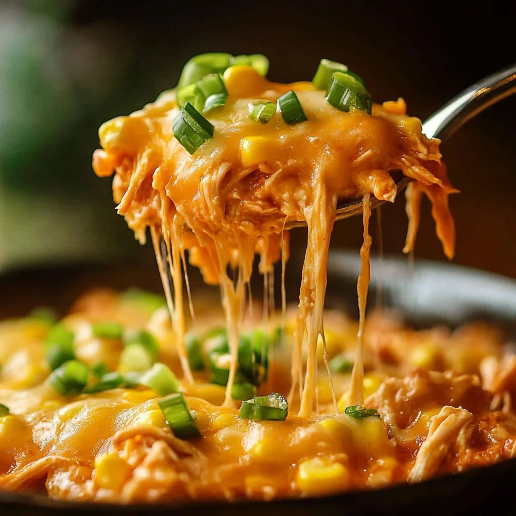Ultimate Cheesy Doritos Chicken Casserole topped with melted cheese and Doritos