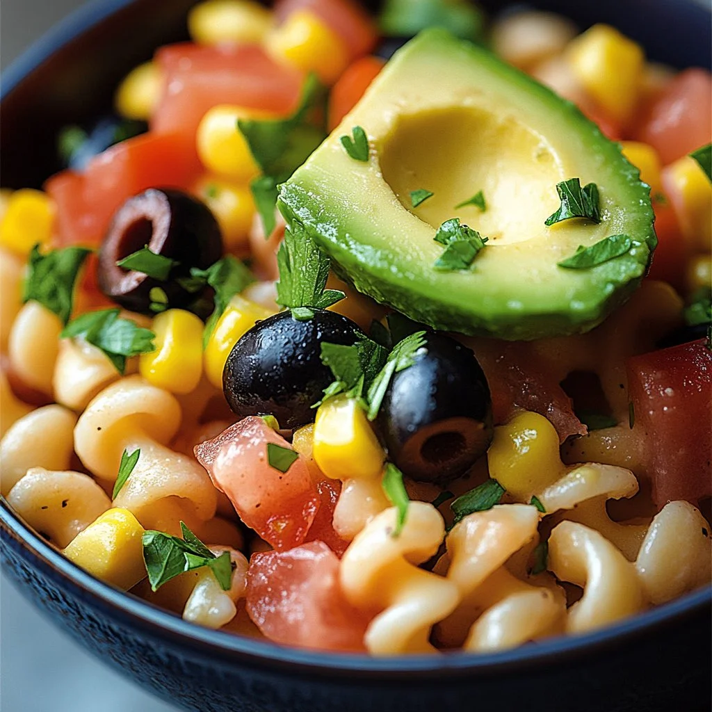 Delicious Tex-Mex Pasta Salad served in a vibrant bowl with fresh ingredients.