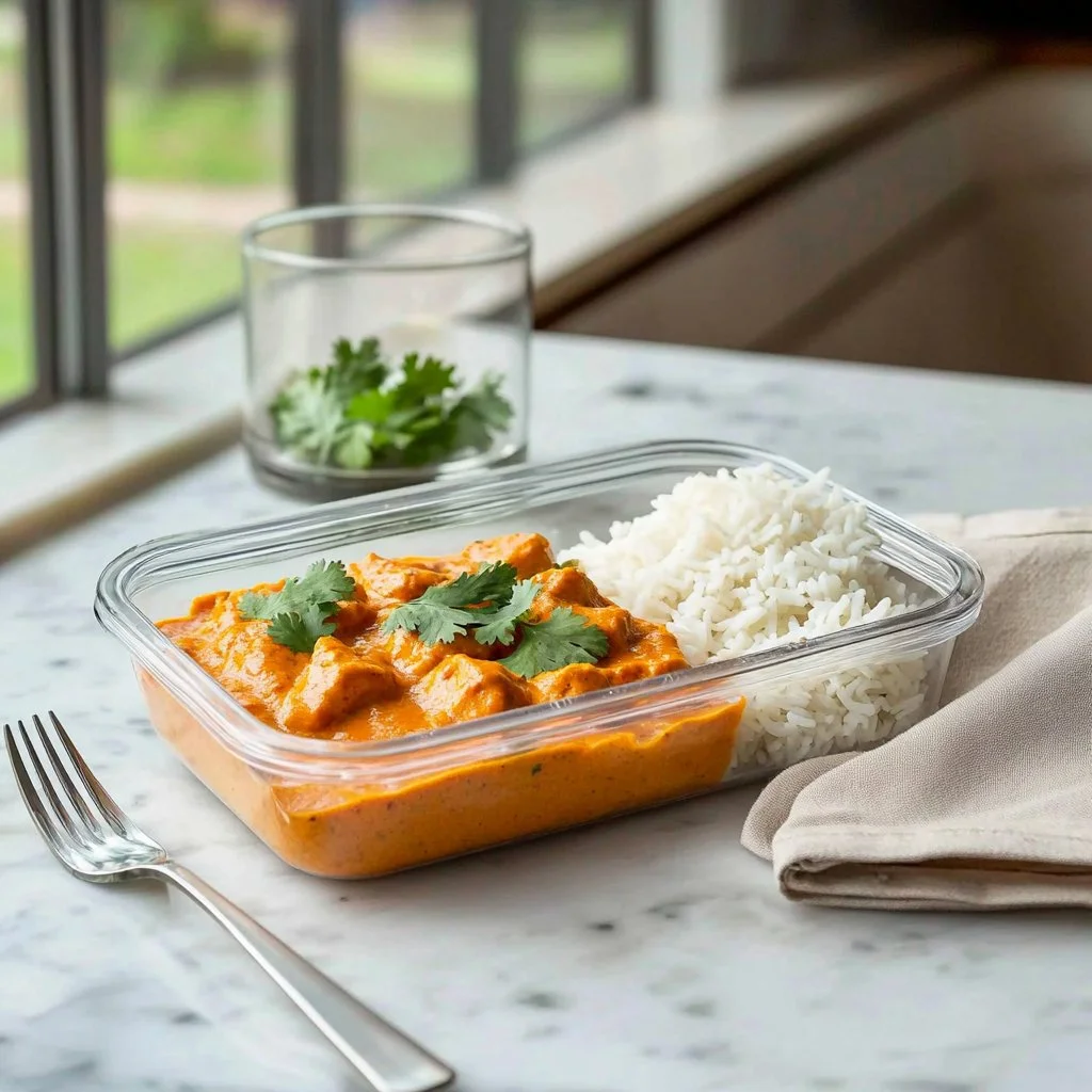 Weekly Chicken Tikka Masala meal prep guide featuring vibrant spices and ingredients.