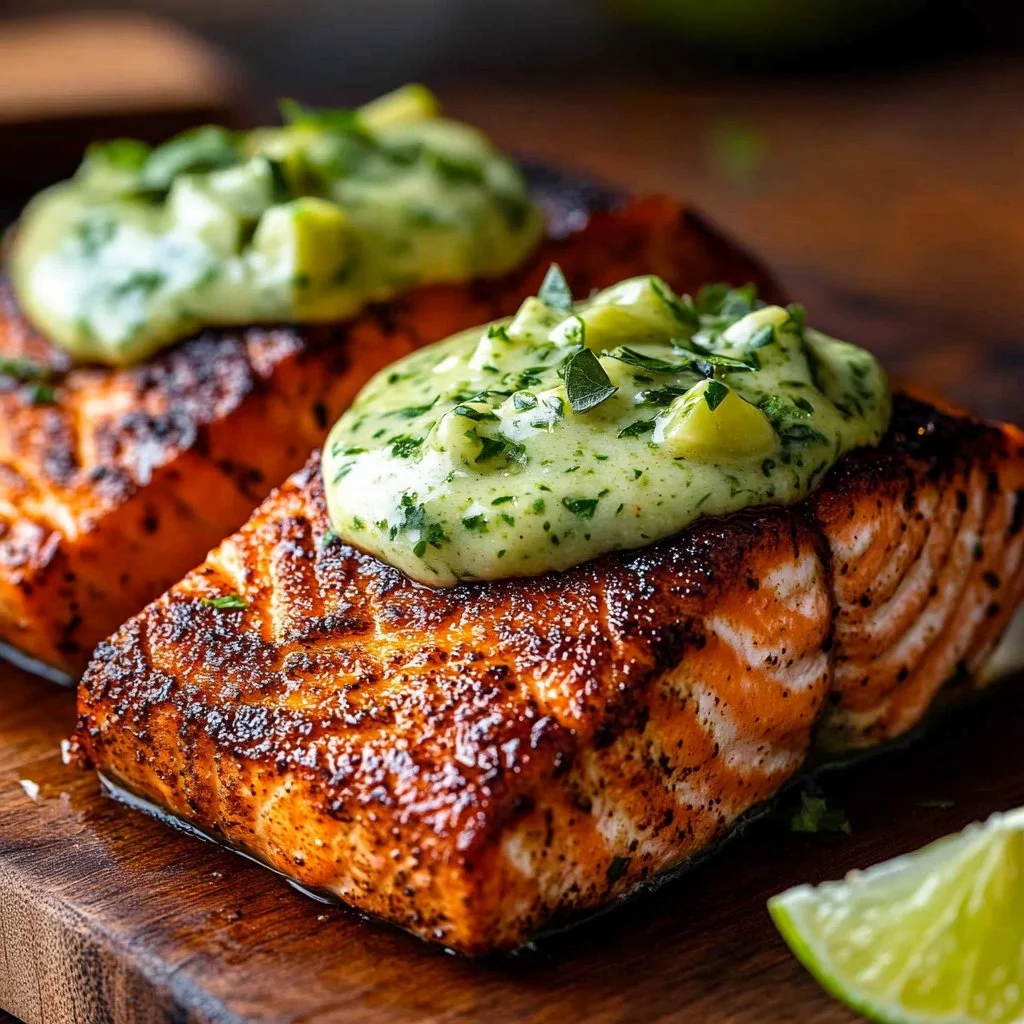 Delicious Cajun Baked Salmon served with fresh vegetables