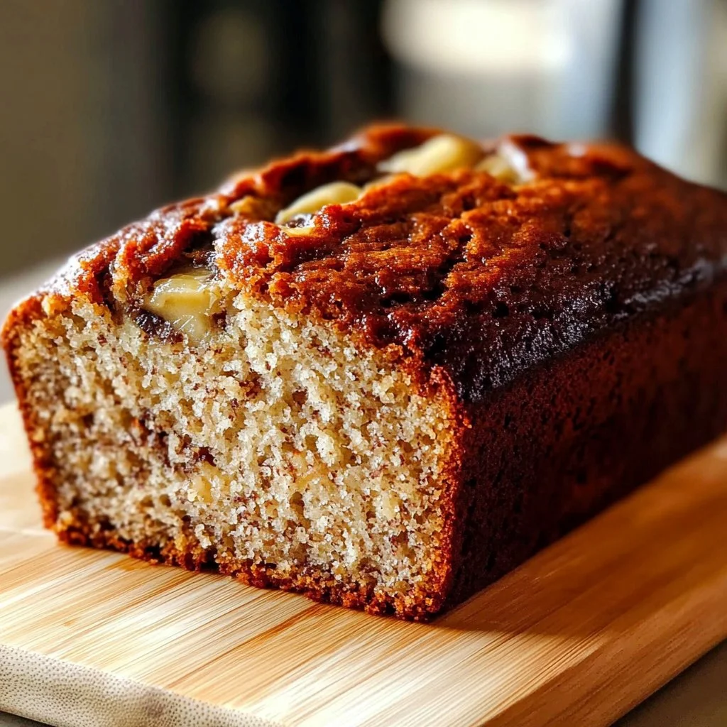 Loaf of World's Greatest Banana Bread fresh from the oven, sliced and ready to enjoy.